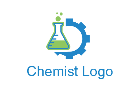 chemical flask and half gear engineering logo