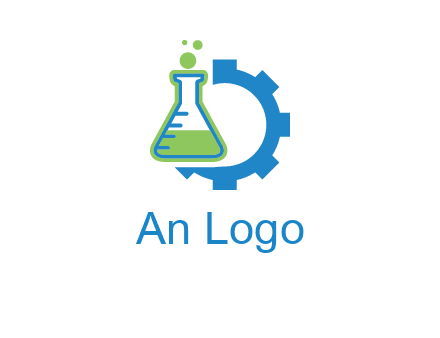chemical flask and half gear engineering logo