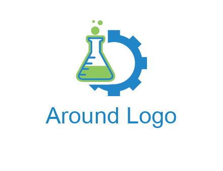 chemical flask and half gear engineering logo