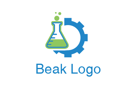 chemical flask and half gear engineering logo