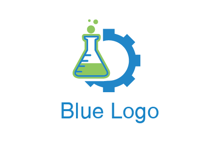 chemical flask and half gear engineering logo