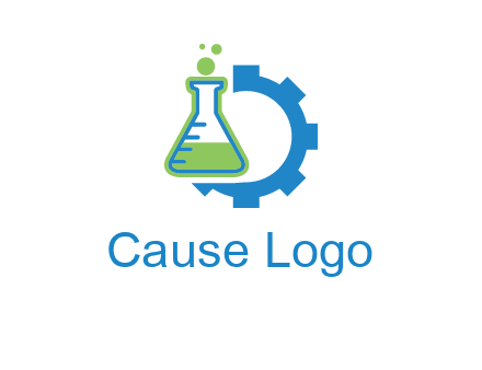 chemical flask and half gear engineering logo