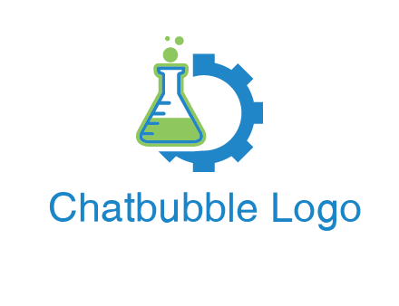 chemical flask and half gear engineering logo