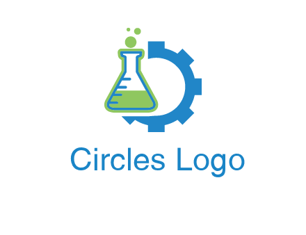 chemical flask and half gear engineering logo
