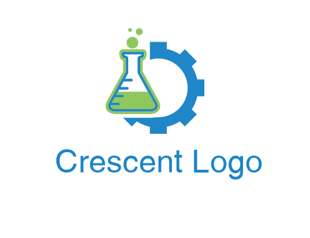 chemical flask and half gear engineering logo
