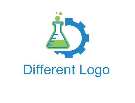 chemical flask and half gear engineering logo