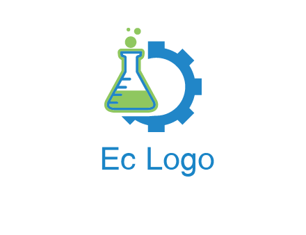 chemical flask and half gear engineering logo