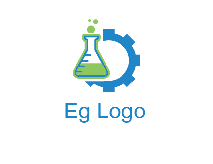 chemical flask and half gear engineering logo