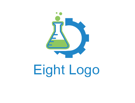 chemical flask and half gear engineering logo