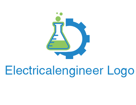 chemical flask and half gear engineering logo