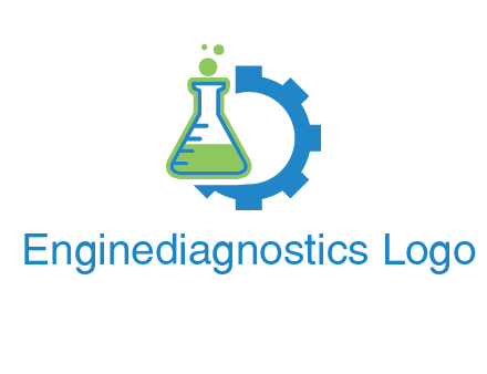 chemical flask and half gear engineering logo