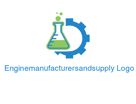 chemical flask and half gear engineering logo