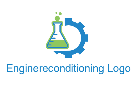 chemical flask and half gear engineering logo