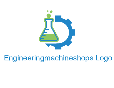 chemical flask and half gear engineering logo