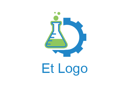 chemical flask and half gear engineering logo