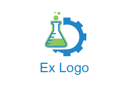 chemical flask and half gear engineering logo