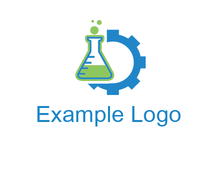 chemical flask and half gear engineering logo