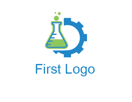 chemical flask and half gear engineering logo