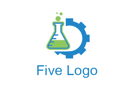 chemical flask and half gear engineering logo
