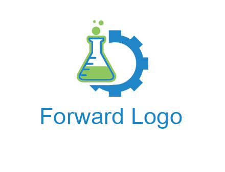 chemical flask and half gear engineering logo