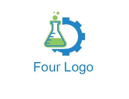 chemical flask and half gear engineering logo