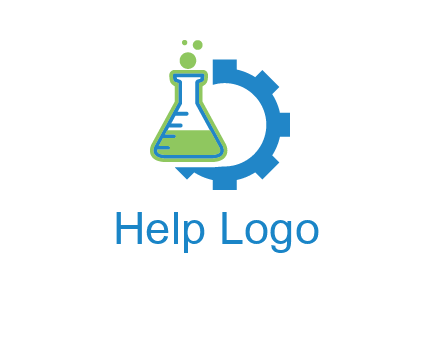 chemical flask and half gear engineering logo