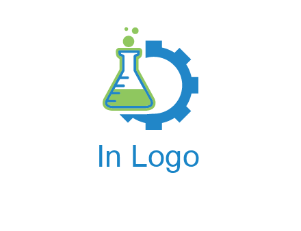 chemical flask and half gear engineering logo
