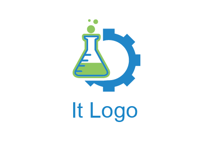 chemical flask and half gear engineering logo