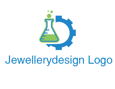 chemical flask and half gear engineering logo