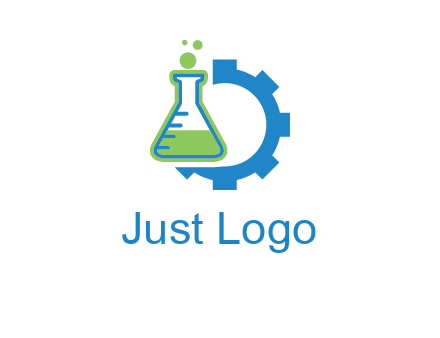 chemical flask and half gear engineering logo