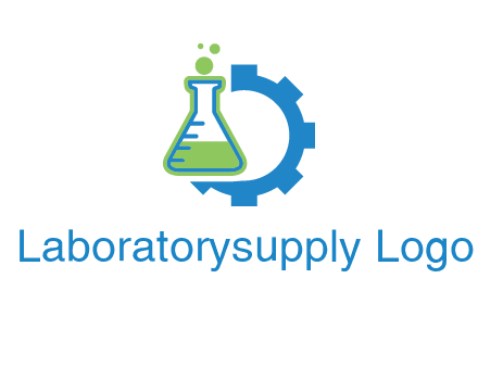 chemical flask and half gear engineering logo