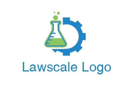 chemical flask and half gear engineering logo