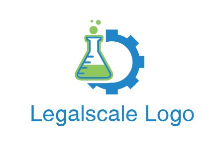 chemical flask and half gear engineering logo