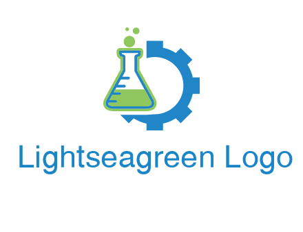 chemical flask and half gear engineering logo