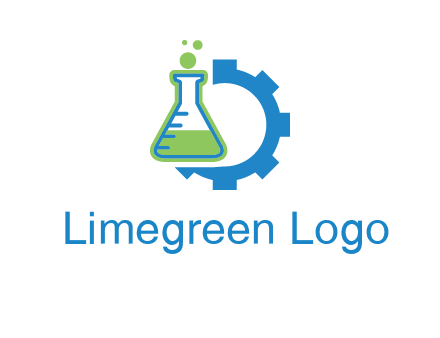 chemical flask and half gear engineering logo