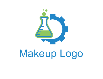 chemical flask and half gear engineering logo