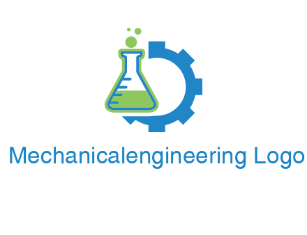 chemical flask and half gear engineering logo