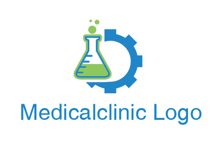 chemical flask and half gear engineering logo