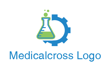 chemical flask and half gear engineering logo