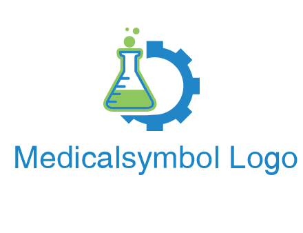 chemical flask and half gear engineering logo