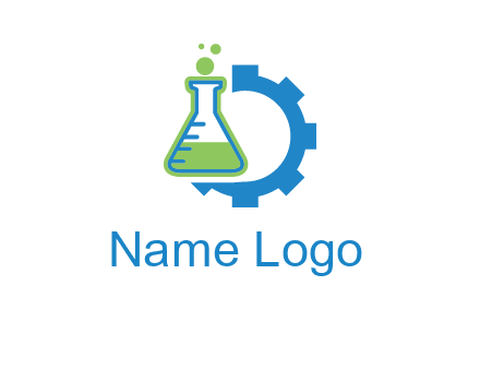 chemical flask and half gear engineering logo