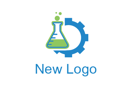 chemical flask and half gear engineering logo