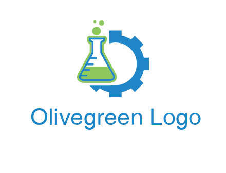 chemical flask and half gear engineering logo