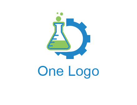 chemical flask and half gear engineering logo
