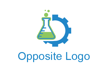 chemical flask and half gear engineering logo
