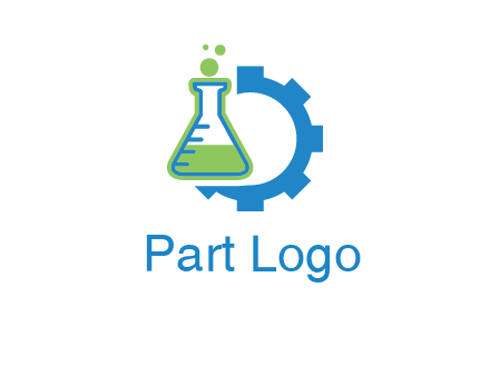 chemical flask and half gear engineering logo