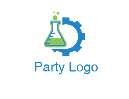 chemical flask and half gear engineering logo