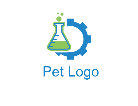 chemical flask and half gear engineering logo