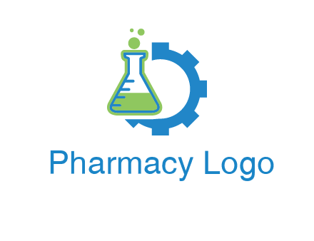 chemical flask and half gear engineering logo