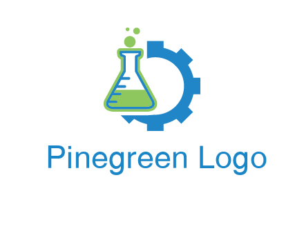 chemical flask and half gear engineering logo
